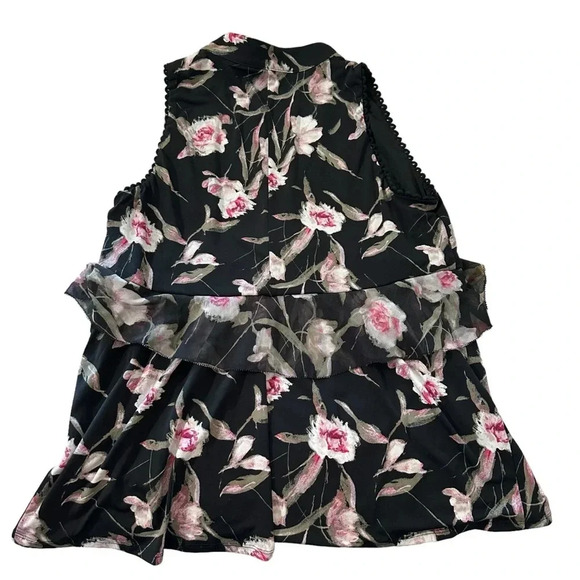 White House Black Market women's black v-neck floral sleeveless blouse - Picture 2 of 3